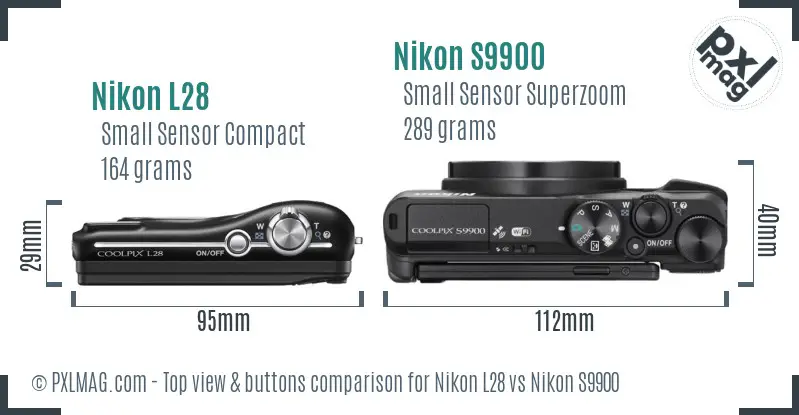 Nikon L28 vs Nikon S9900 top view buttons comparison