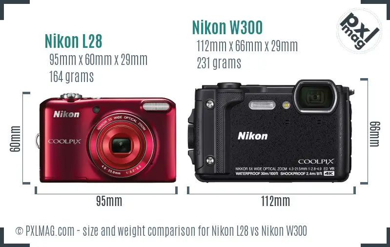 Nikon L28 vs Nikon W300 size comparison Nikon L28 vs Nikon W300 size comparison