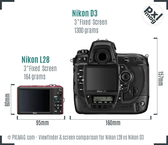 Nikon L28 vs Nikon D3 Screen and Viewfinder comparison