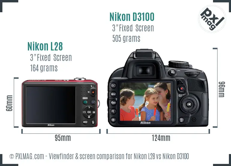 Nikon L28 vs Nikon D3100 Screen and Viewfinder comparison