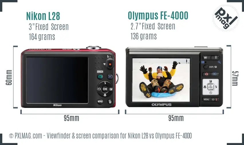 Nikon L28 vs Olympus FE-4000 Screen and Viewfinder comparison Nikon L28 vs Olympus FE-4000 Screen and Viewfinder comparison