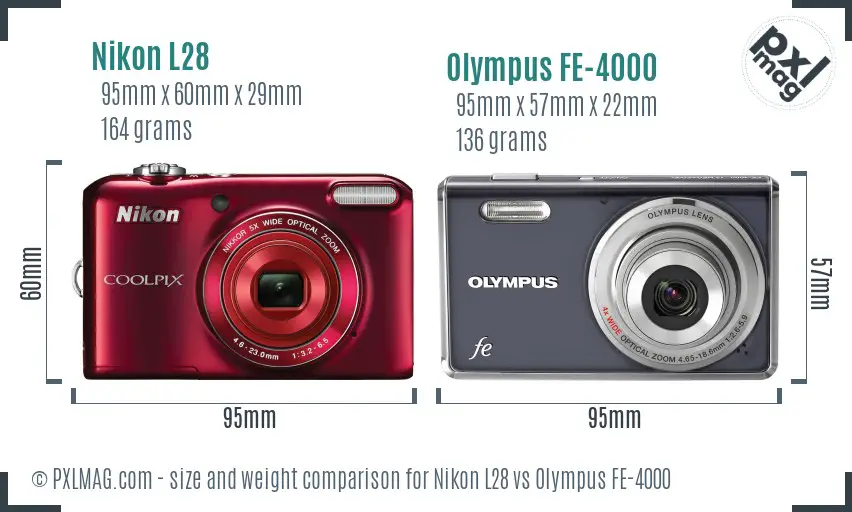 Nikon L28 vs Olympus FE-4000 size comparison Nikon L28 vs Olympus FE-4000 size comparison