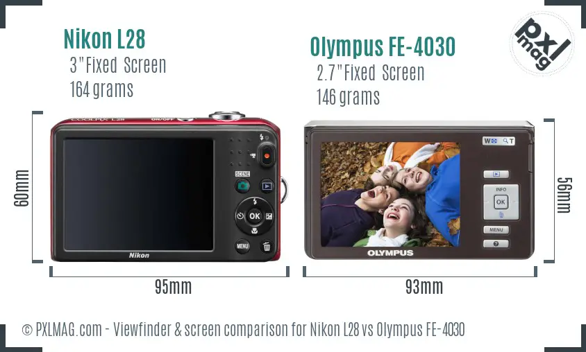 Nikon L28 vs Olympus FE-4030 Screen and Viewfinder comparison