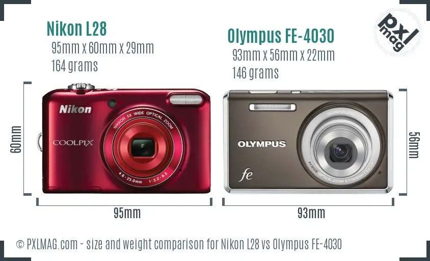 Nikon L28 vs Olympus FE-4030 size comparison
