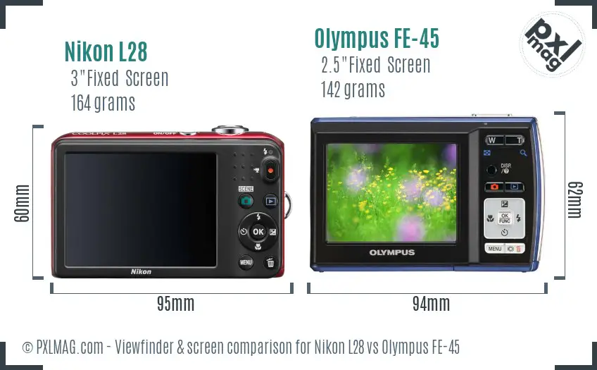 Nikon L28 vs Olympus FE-45 Screen and Viewfinder comparison