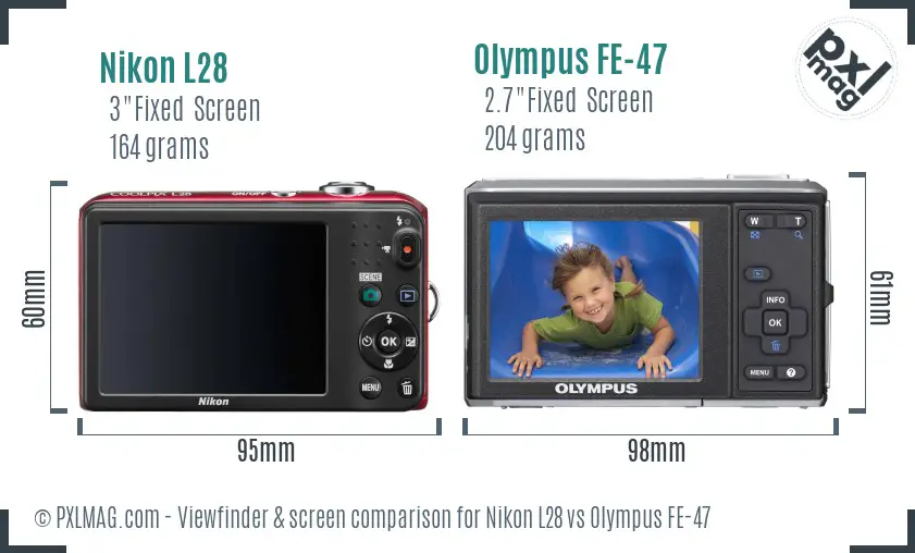Nikon L28 vs Olympus FE-47 Screen and Viewfinder comparison
