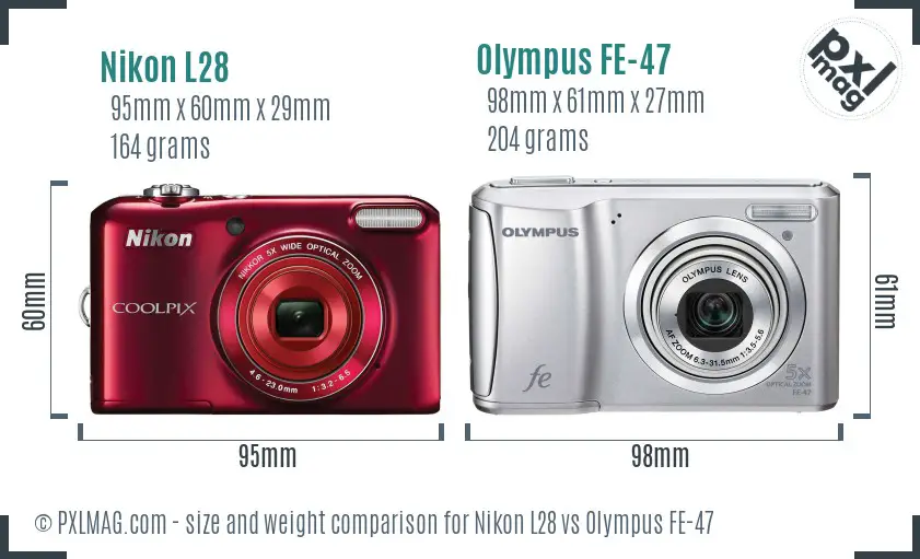 Nikon L28 vs Olympus FE-47 size comparison