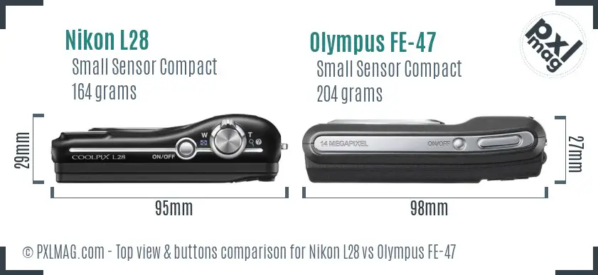 Nikon L28 vs Olympus FE-47 top view buttons comparison