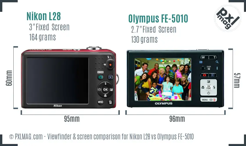 Nikon L28 vs Olympus FE-5010 Screen and Viewfinder comparison