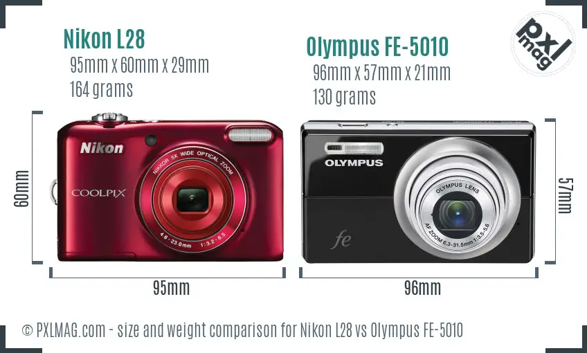 Nikon L28 vs Olympus FE-5010 size comparison