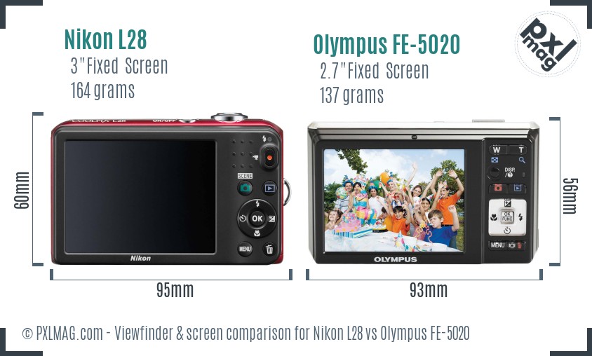 Nikon L28 vs Olympus FE-5020 Screen and Viewfinder comparison