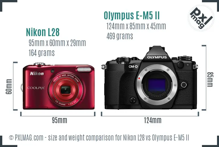 Nikon L28 vs Olympus E-M5 II size comparison