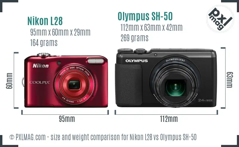 Nikon L28 vs Olympus SH-50 size comparison Nikon L28 vs Olympus SH-50 size comparison
