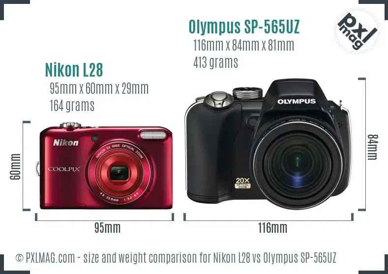 Nikon L28 vs Olympus SP-565UZ size comparison