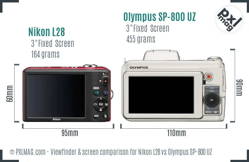 Nikon L28 vs Olympus SP-800 UZ Screen and Viewfinder comparison