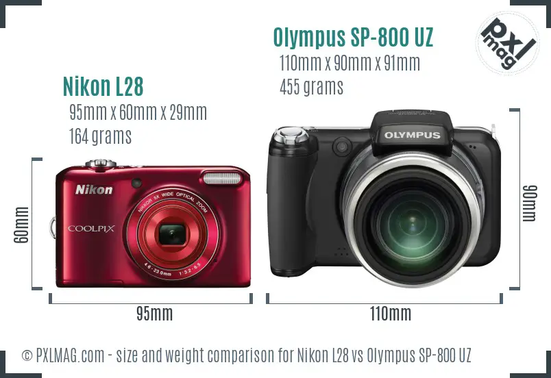 Nikon L28 vs Olympus SP-800 UZ size comparison