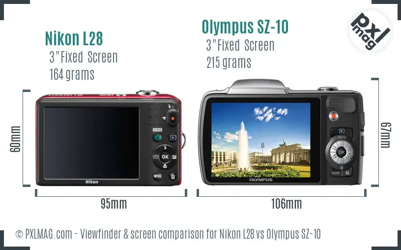 Nikon L28 vs Olympus SZ-10 Screen and Viewfinder comparison