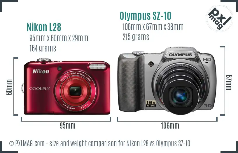 Nikon L28 vs Olympus SZ-10 size comparison