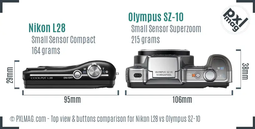 Nikon L28 vs Olympus SZ-10 top view buttons comparison