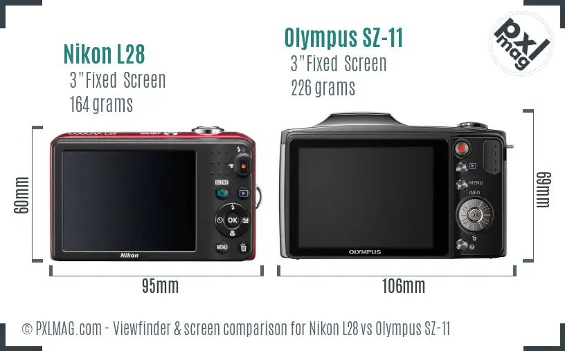 Nikon L28 vs Olympus SZ-11 Screen and Viewfinder comparison