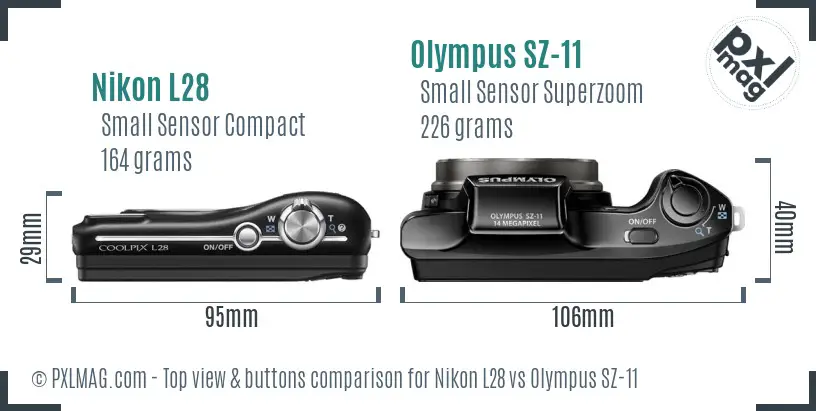 Nikon L28 vs Olympus SZ-11 top view buttons comparison