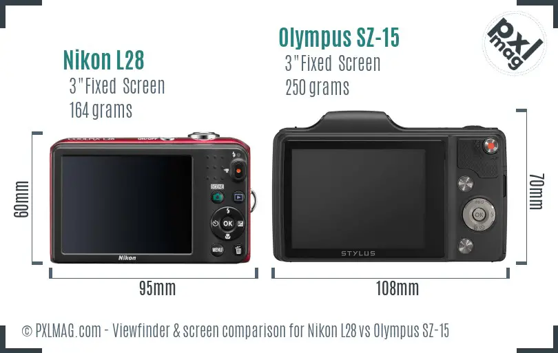 Nikon L28 vs Olympus SZ-15 Screen and Viewfinder comparison