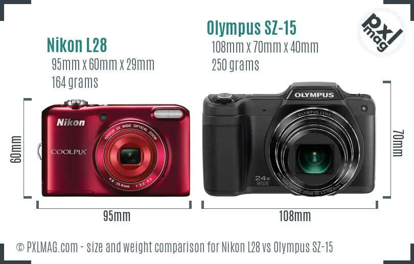 Nikon L28 vs Olympus SZ-15 size comparison