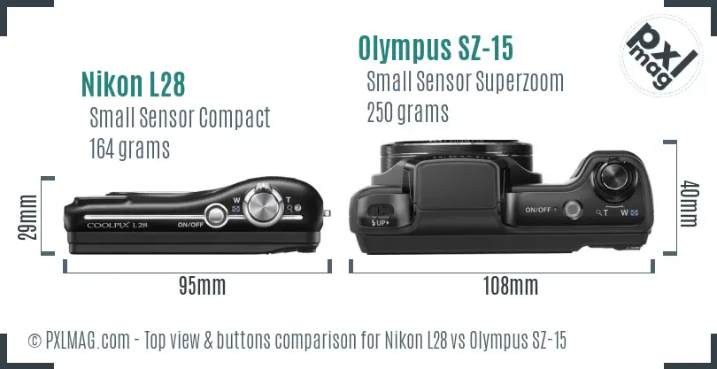 Nikon L28 vs Olympus SZ-15 top view buttons comparison