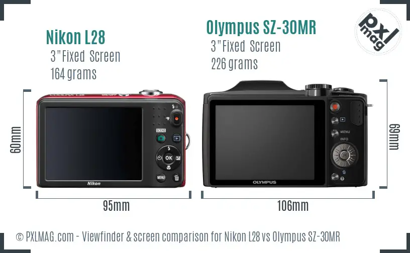 Nikon L28 vs Olympus SZ-30MR Screen and Viewfinder comparison