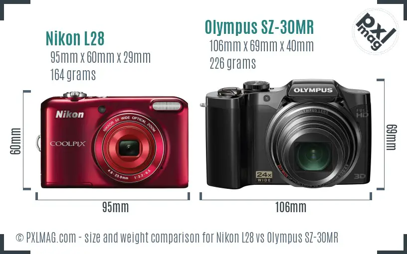 Nikon L28 vs Olympus SZ-30MR size comparison