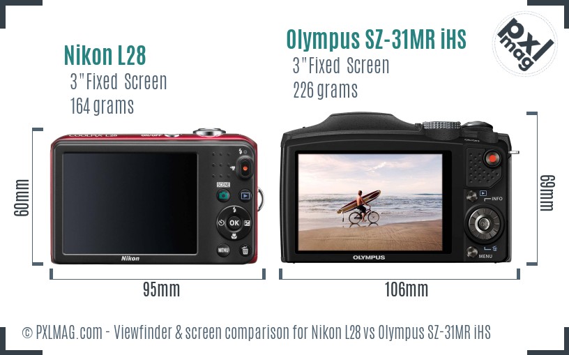 Nikon L28 vs Olympus SZ-31MR iHS Screen and Viewfinder comparison