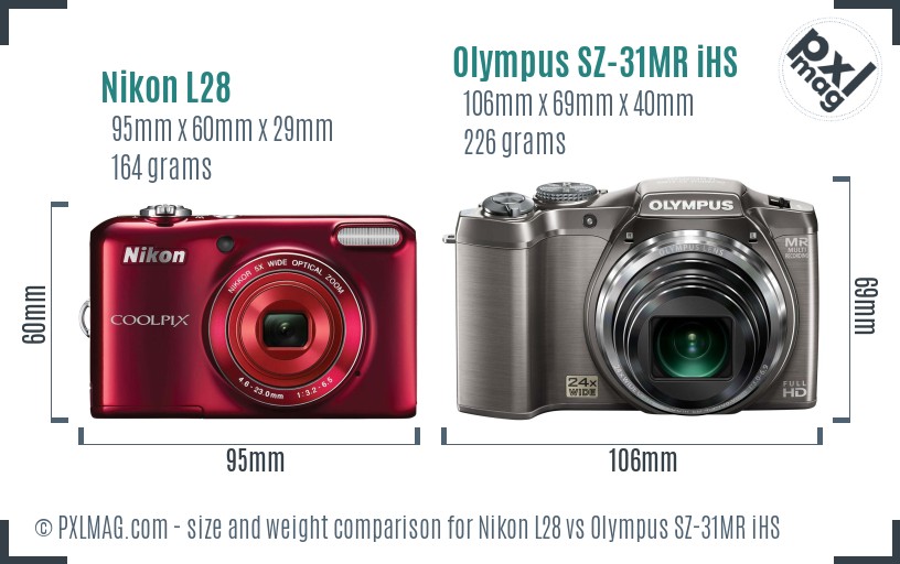 Nikon L28 vs Olympus SZ-31MR iHS size comparison Nikon L28 vs Olympus SZ-31MR iHS size comparison