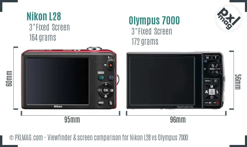 Nikon L28 vs Olympus 7000 Screen and Viewfinder comparison
