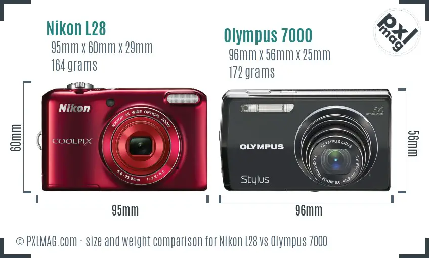 Nikon L28 vs Olympus 7000 size comparison