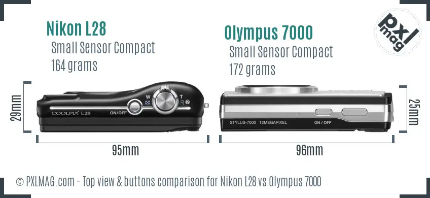 Nikon L28 vs Olympus 7000 top view buttons comparison