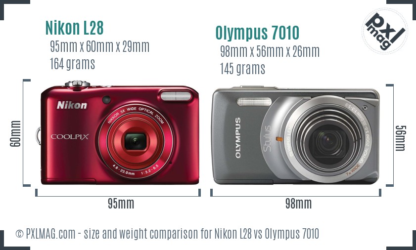 Nikon L28 vs Olympus 7010 size comparison