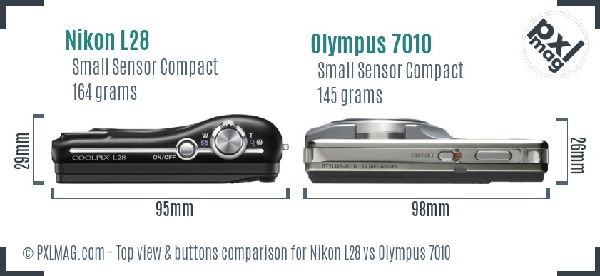 Nikon L28 vs Olympus 7010 top view buttons comparison