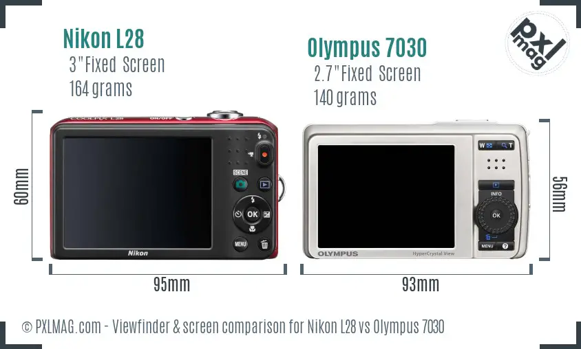 Nikon L28 vs Olympus 7030 Screen and Viewfinder comparison