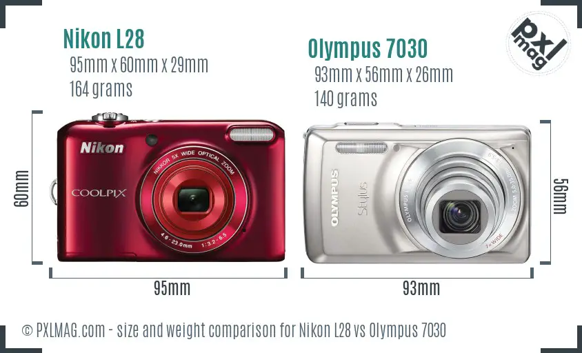 Nikon L28 vs Olympus 7030 size comparison