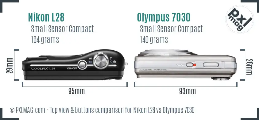 Nikon L28 vs Olympus 7030 top view buttons comparison