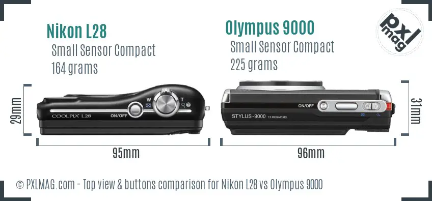 Nikon L28 vs Olympus 9000 top view buttons comparison Nikon L28 vs Olympus 9000 top view buttons comparison