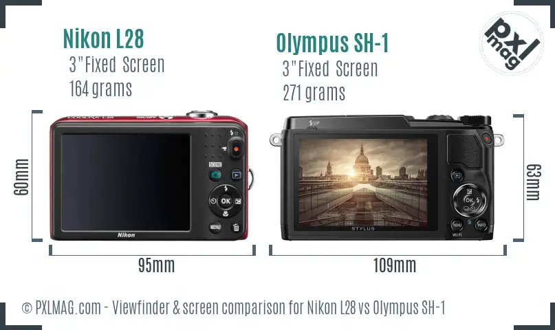 Nikon L28 vs Olympus SH-1 Screen and Viewfinder comparison