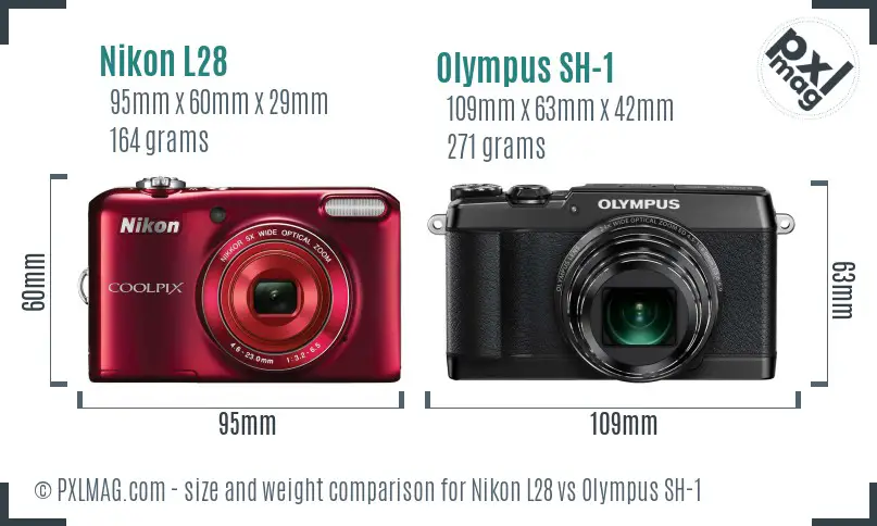 Nikon L28 vs Olympus SH-1 size comparison