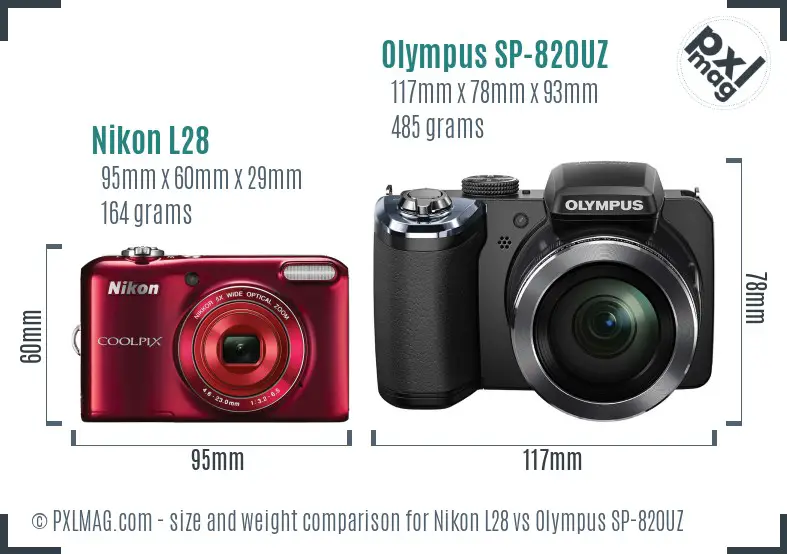 Nikon L28 vs Olympus SP-820UZ size comparison