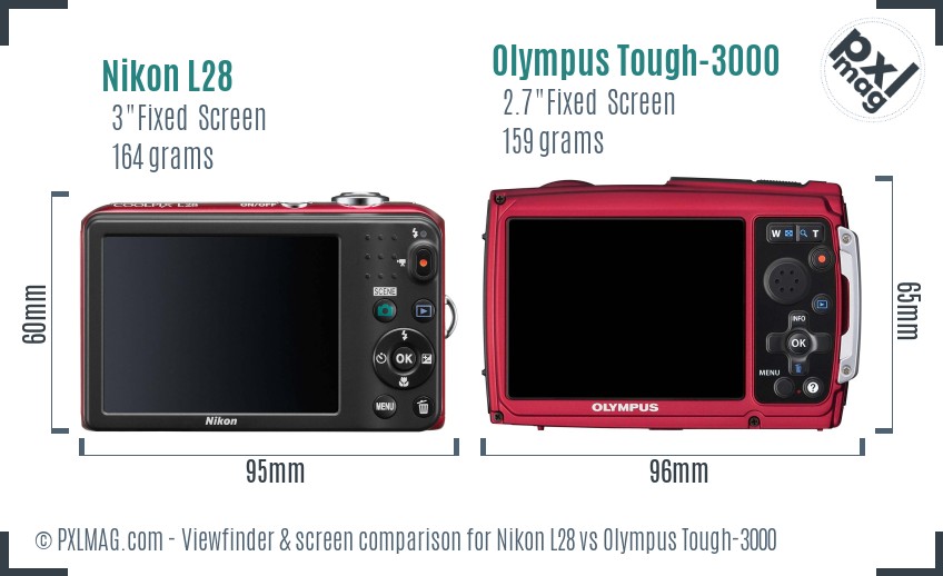 Nikon L28 vs Olympus Tough-3000 Screen and Viewfinder comparison