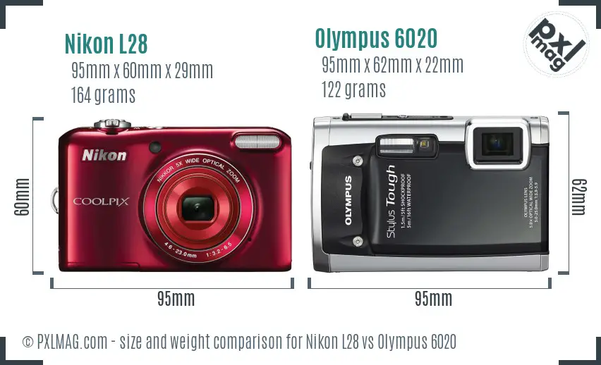 Nikon L28 vs Olympus 6020 size comparison Nikon L28 vs Olympus 6020 size comparison