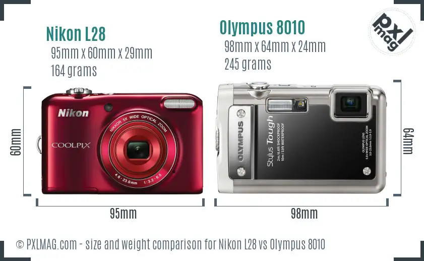 Nikon L28 vs Olympus 8010 size comparison