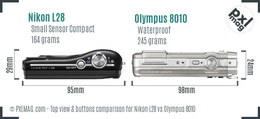 Nikon L28 vs Olympus 8010 top view buttons comparison