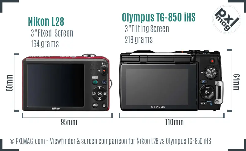 Nikon L28 vs Olympus TG-850 iHS Screen and Viewfinder comparison
