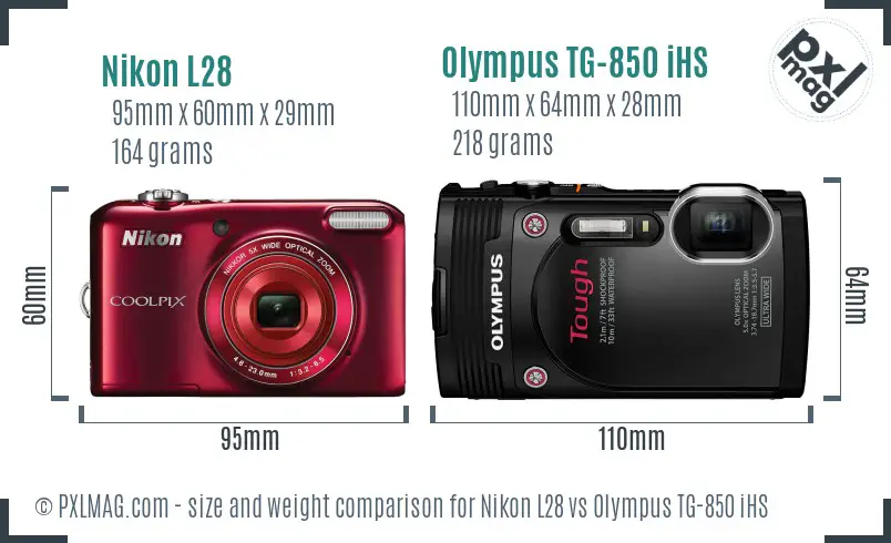 Nikon L28 vs Olympus TG-850 iHS size comparison